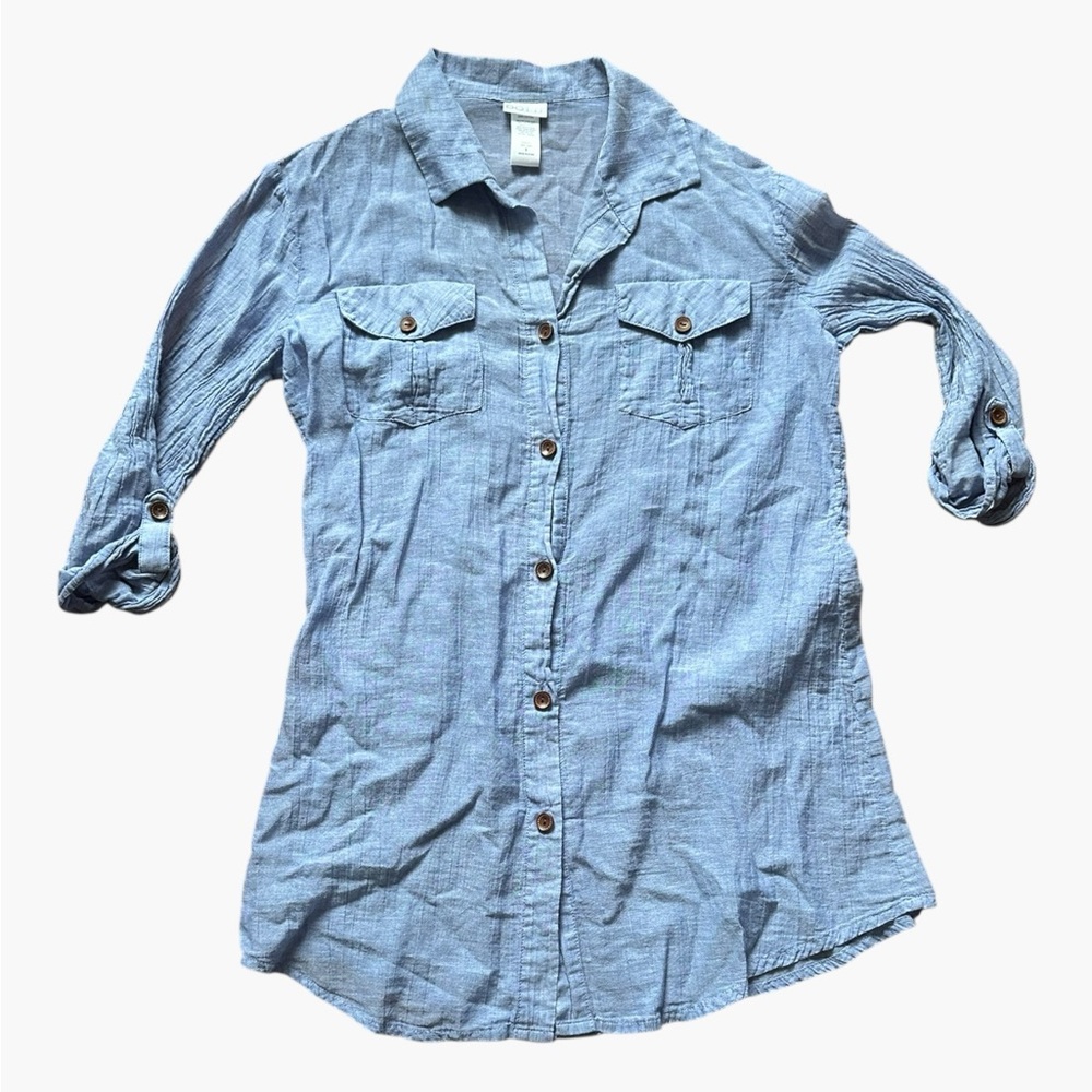 DOTTI Travel Muse Shirtdress Cover-Up – 100% Cotton – Blue – Size S - Picture 3 of 11